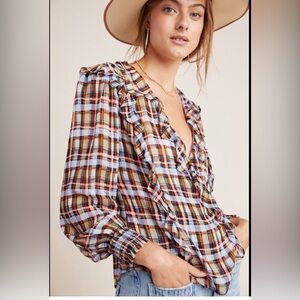 Maeve Multicolor Plaid Ruffle Blouse